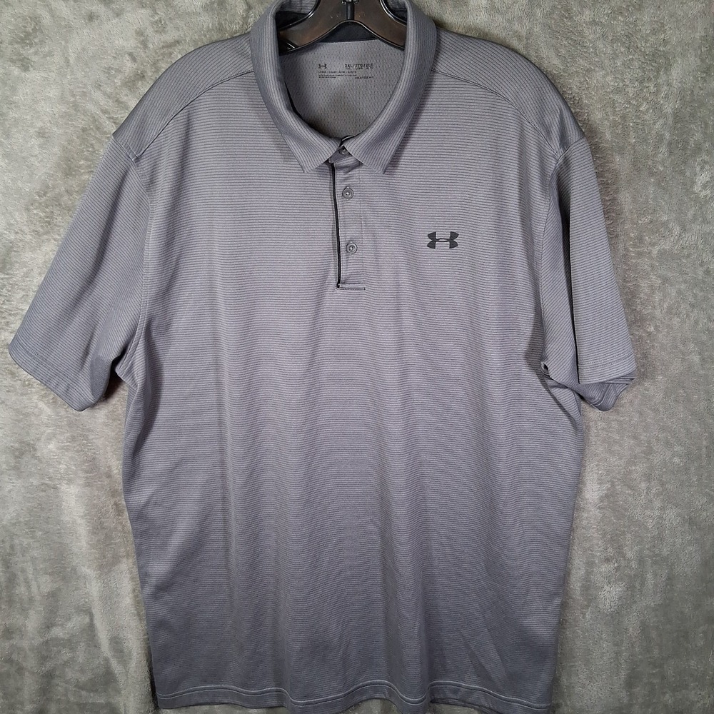 Under Armour Heat Gear Polo Shirt Men Size 2XL Gray Lose Fit Stretchable Casual